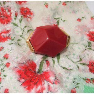 Vintage Signed Trifari Red Lucite & Gold-Tone Geometric Brooch Pin